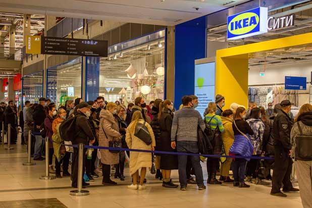 Customer inline outside of an  IKEA store